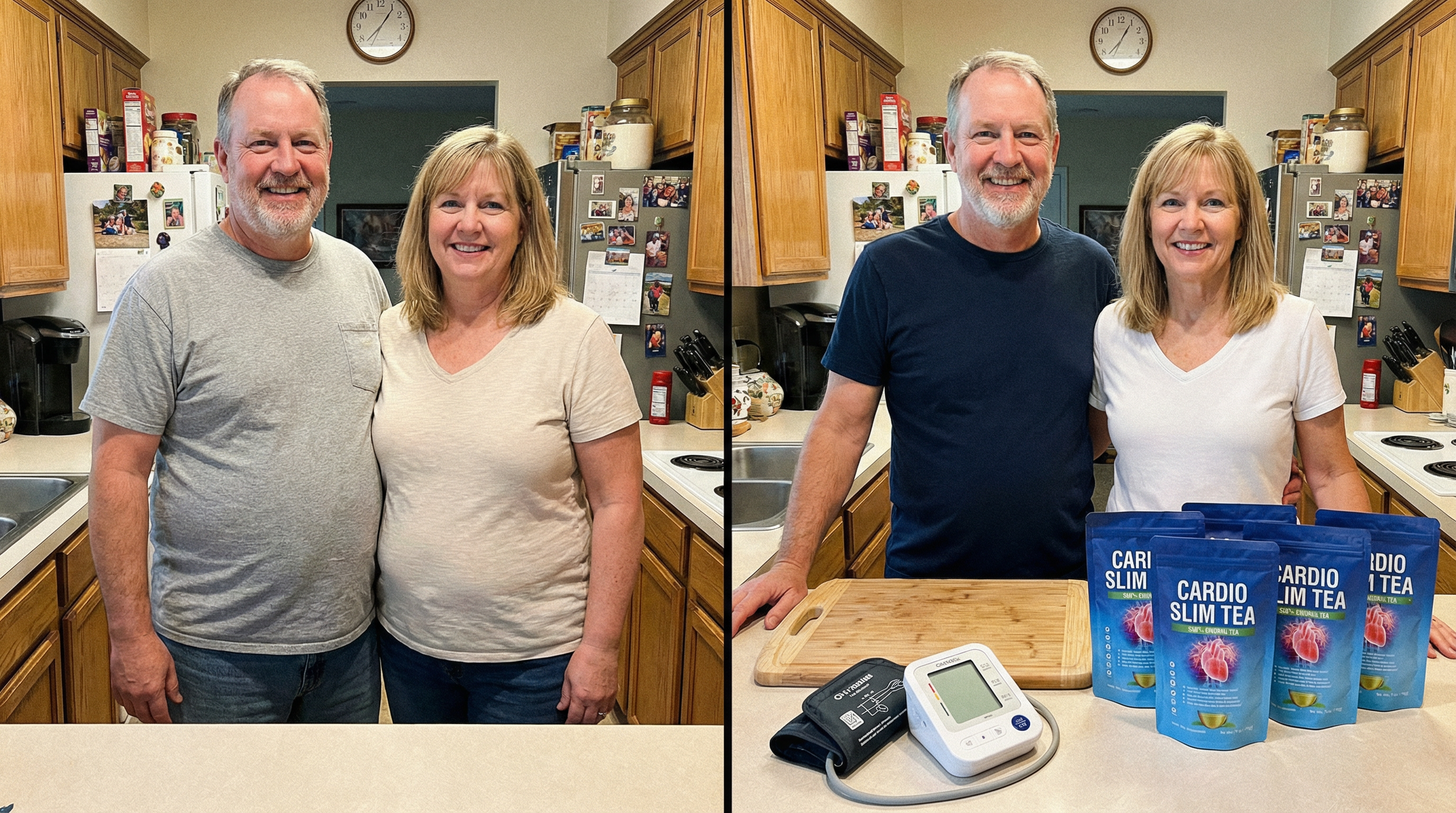 Linda K and husband before and after — healthy eaters who added Cardio Slim Tea together, both saw significant blood pressure reductions
